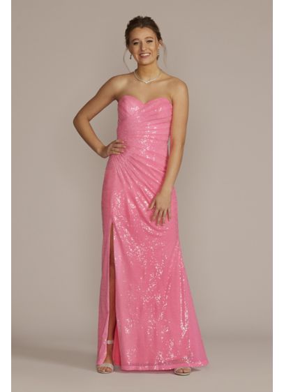 Ruched Neon Sequin Strapless Sheath - Don't let anything dull your sparkle, instead enhance